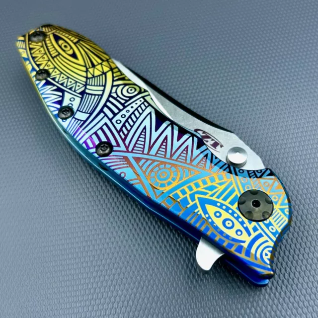 Zero Tolerance 0562Ti Flipper Rick Hinderer Folder ZT0562 w/ Tribal Ano pattern