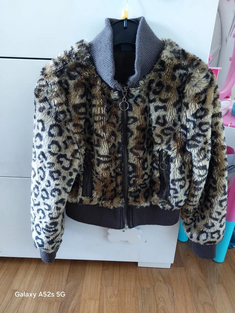 Giacca Donna In Pelliccia Sintetica Leopardata &ndash; Con Cappuccio, Chiusura Zip, Taglie S-XL
