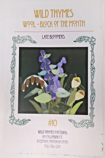 Edredón de lana aplique de lana LATE BLOOMERS WILD THYMES de Barb Cribb #10