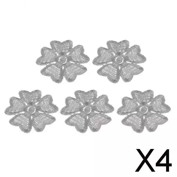 4X 5pcs Embroidered Flower Patches DIY Sew on Patches Sewing Applique Grey