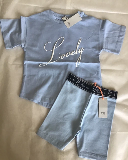 River Island Mini Girls Aged 3-4 years Blue Cycling Shorts Set BNWT