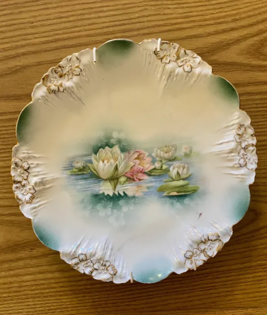 Antique RS Prussia Porcelain Plate / Tray Lily Pad Water Lilies Decoration