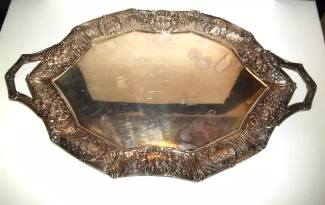 Antique Barbour S. P. Co  Ornate Serving Tray Silver-plated Seashells Cherubs