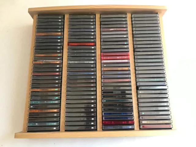 Minidisc Regal für 120 MD`s Holz/Imitat mit 120 Minidiscs 74 versch. Marken 2