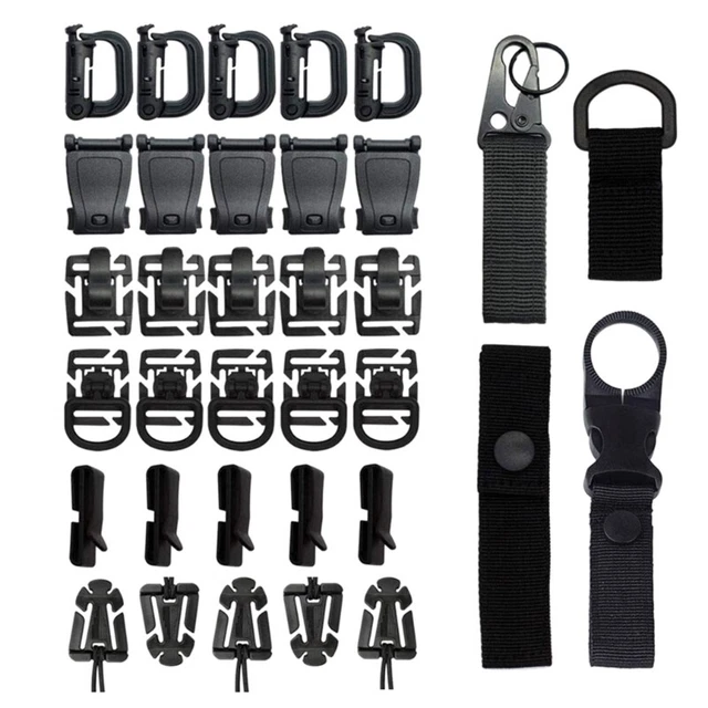 34PCS Tactics Bag Clip Strap Set, Nylon Keyring Holder, D-Rings Locking,