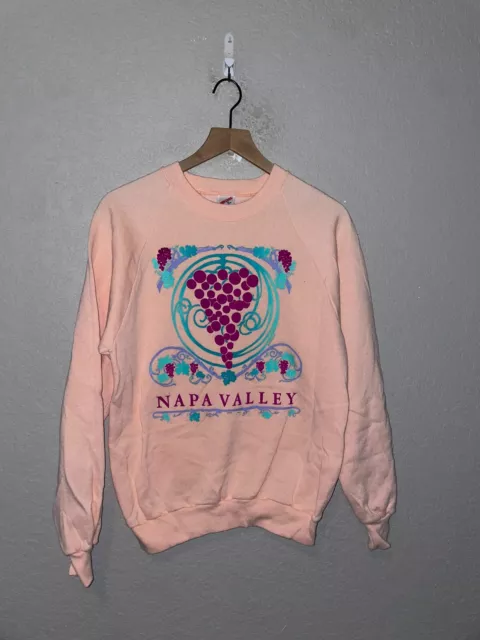 90s Vintage Napa Valley Grapes Wine Graphic Pink USA Made Sweatshirt VTG 1990s M