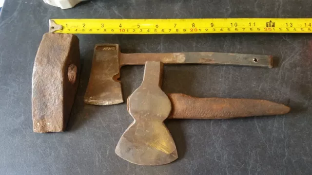 3 x vintage axe hatchet hammer heads