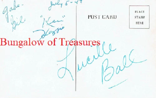 LUCILLE BALL~signed 5 x 3 post card~The Hoosier Hotshots: Hezzie, Gil, Ken, Gabe