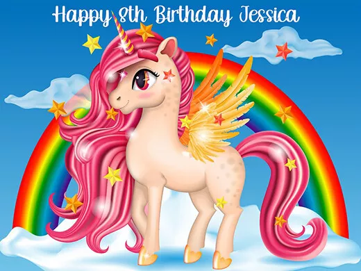 Unicorn Horse Personalised Edible Birthday Party Cake Decoration Topper Image