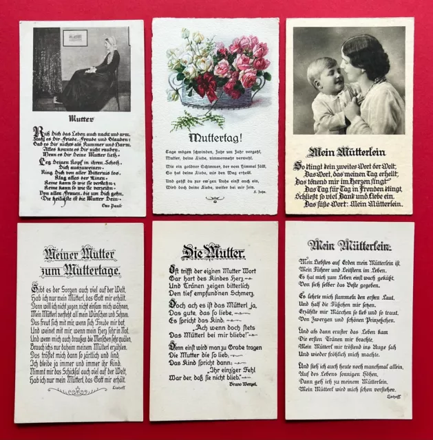 6 x Glückwunsch AK MUTTERTAG um 1925 Blumen Mutter mit Kind  ( 114693