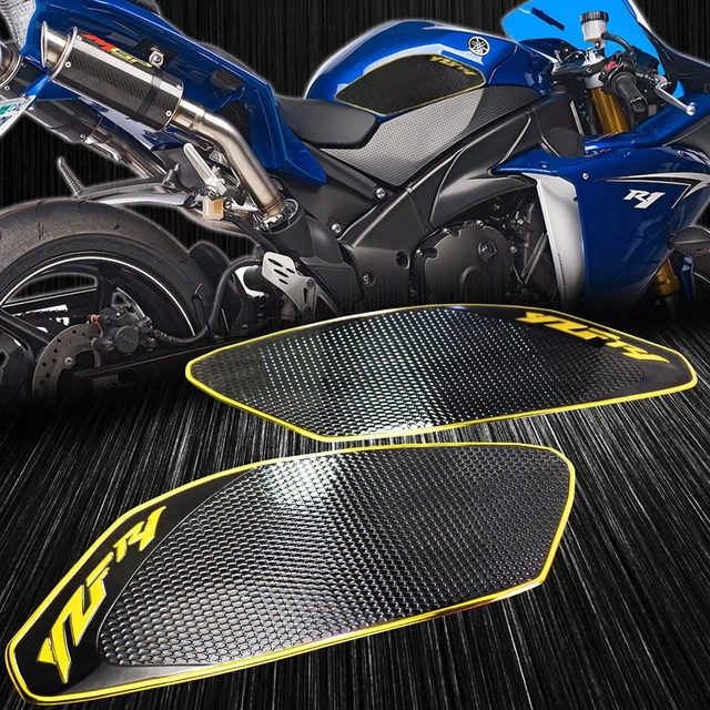 Perforated Black Tank Side Traction Knee Pad 3D Sticker 09-14 YZF-R1 Chrome Gold
