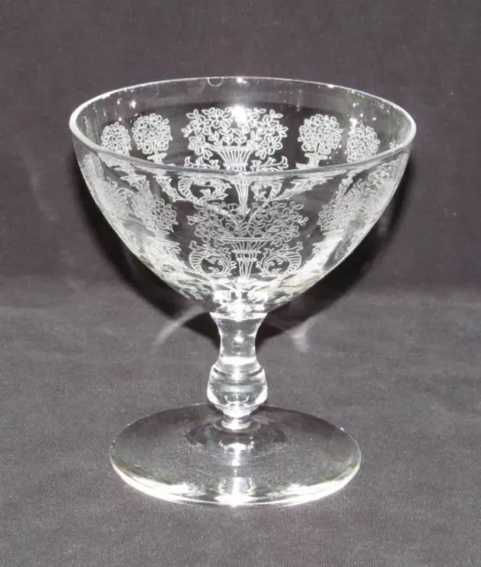 Elegant Glass Vintage ETCHED URNS and FLOWERS Crystal Low Footed Sherbet