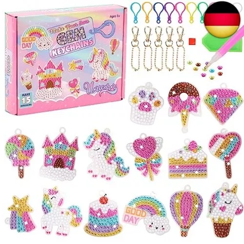 15 PCS Diamant Painting Kinder Set, DIY 5D Diamond Painting Schlüsselanhänger M