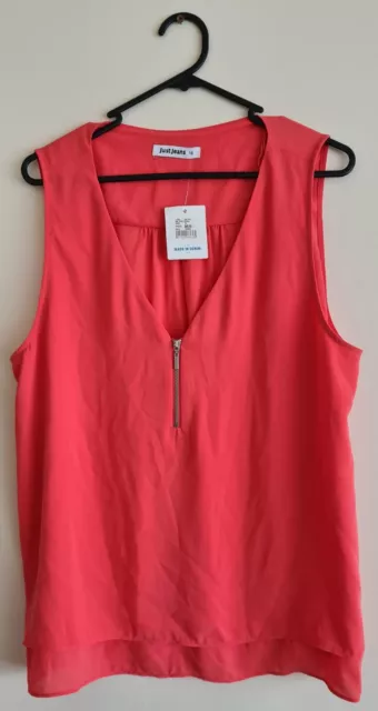 Just Jeans Ladies Blouse Top EB Pop Coral Size 16 BNWT + Free Tracked Postage