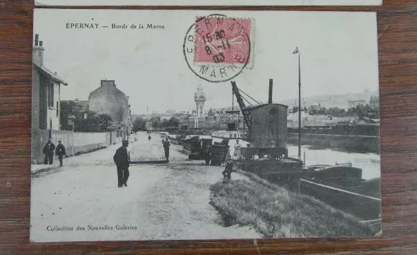 CPA 51 POSTCARD EPERNAY BORDS DE LA MARNE DOCKS Traveled 08/11/1908