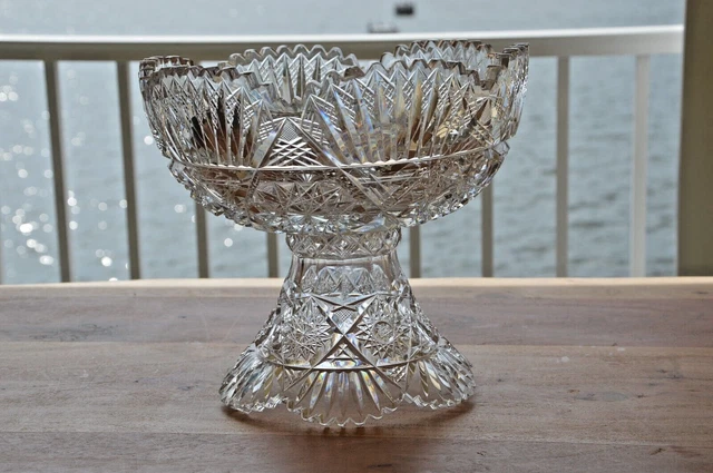 Heavy Heavy Antique American Brilliant Glass Punch Bowl 10.25" Diameter