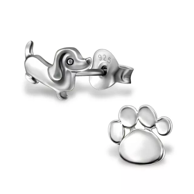 925 Sterling Silver Cubic Zirconia Dog Paw Bone Stud Earrings + Gift Bag UK 3