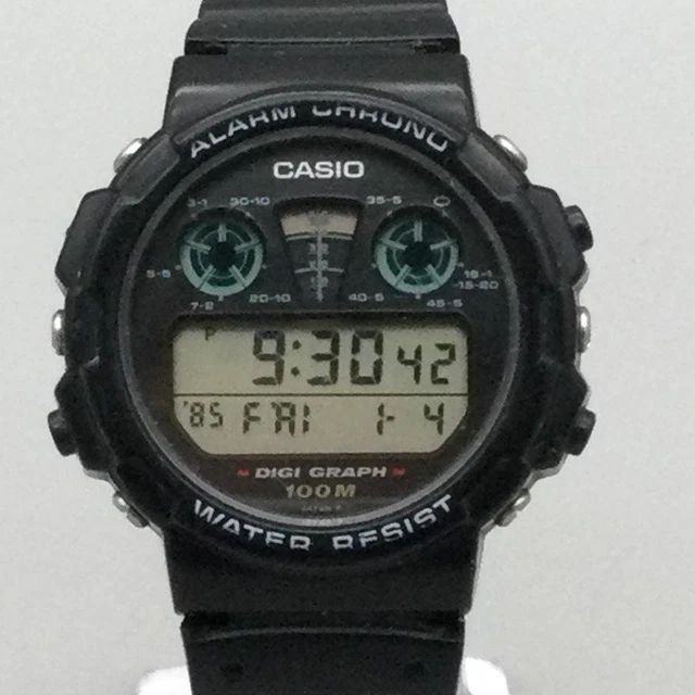 VINTAGE CASIO 828 DGW-30 Mens Watch 39mm Black Digi Graph  display picture 1