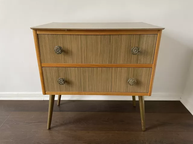 Mid Century Small Chest Of Drawers Bedside Cabinet Dansette Legs Retro