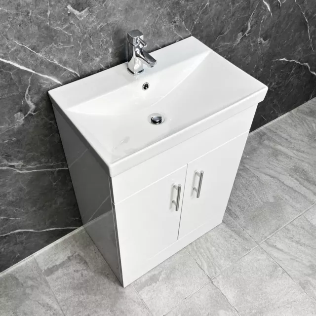 Naomi 600mm Vanity Unit + Ceramic Basin Sink Square Bathroom Storage White Gloss