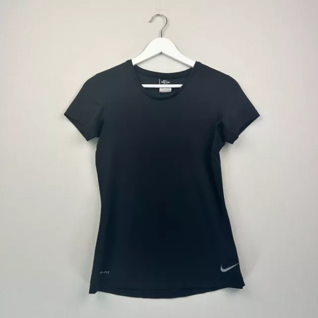 Nike Pro T Shirt Womens Small Black Printed Swoosh Crew Neck Dri-Fit Running Gym