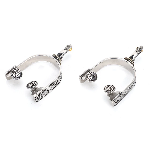 2PCS Stainless Steel West Cowboy Exquisite Pattern Horse Boot Spurs Decorati Toh