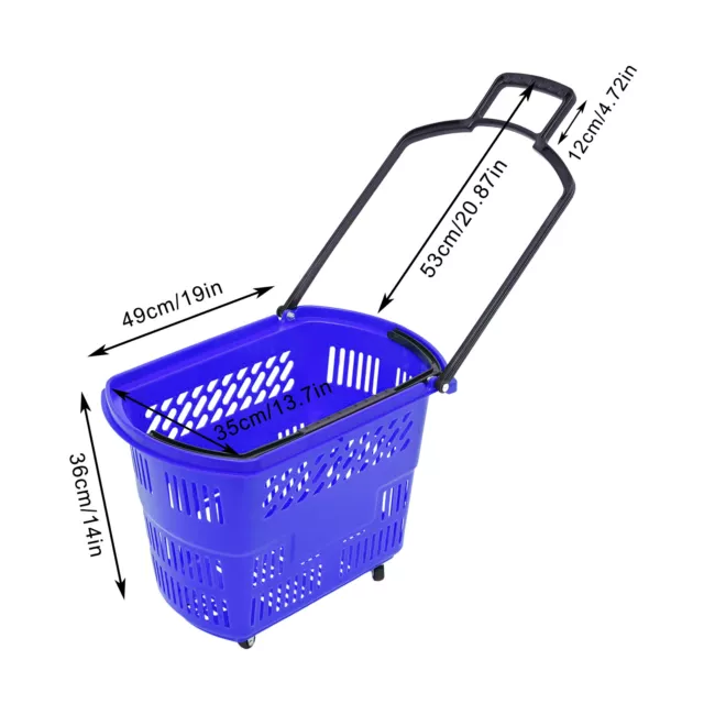 6Pcs Blue Shopping Basket Plastic Rolling Shopping Basket with Wheels and Handle