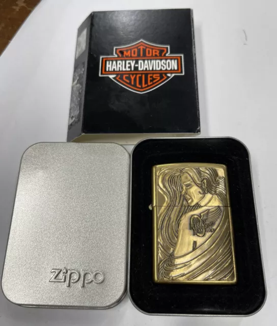Zippo 1998 Harley Davidson Tattoo Girl  Brass Lighter Unfired In Box C273