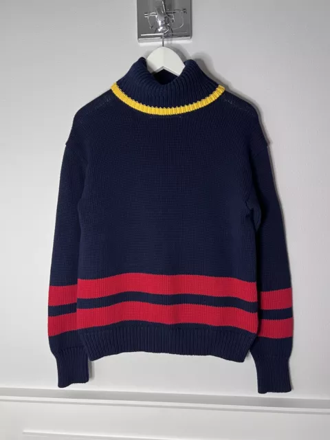 Polo by Ralph Lauren size M Navy knitted stripe cotton turtleneck pullover