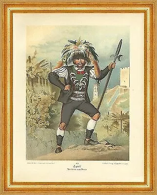 Tyrol Weinhüter von Meran Südtirol Chromolithographie Kretschmer 085 Gerahmt