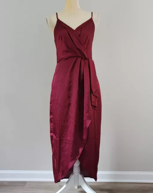 NWT Size 8/UK 12 NASTY GAL Love at First Sight Red Satin Strappy Faux Wrap Dress