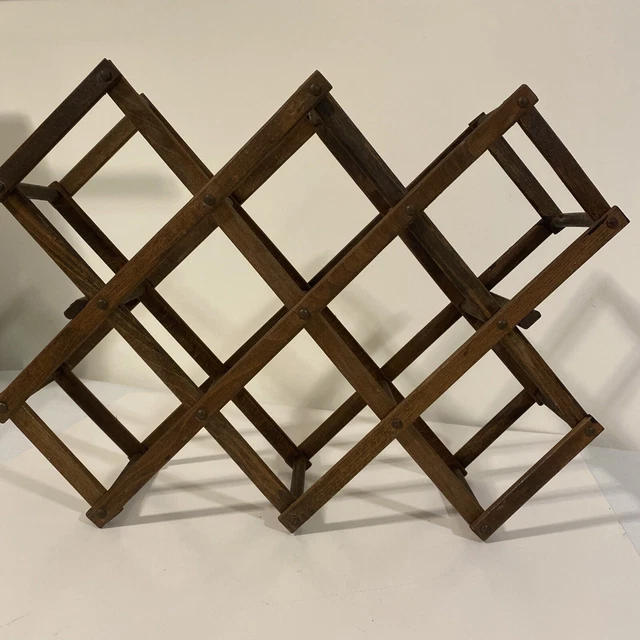 Vintage Wooden Wine Rack 10 Bottle Foldable Countertop Free Standing Storage