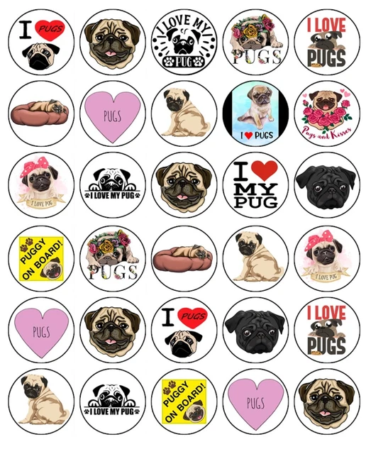PUG DOGS CUPCAKE Toppers Edible Wafer Paper Birthday Cake Decorations 30 01 EUR 9,37 PicClick FR