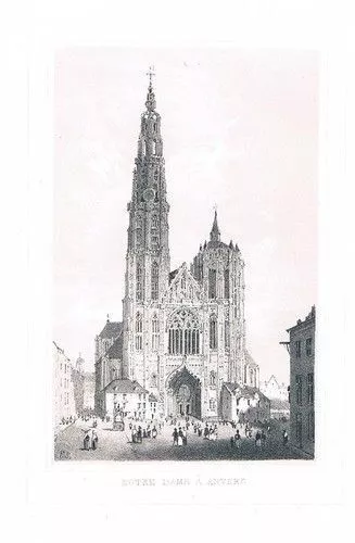 1850 - Anvers Notre Femme Lithographie Lithograph
