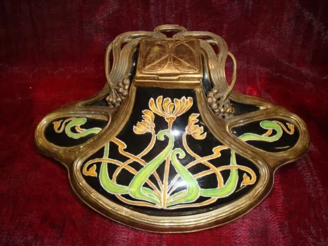 Ceramic Bronze Porcelain Art Deco Style Art Nouveau Style Flower Inkwell