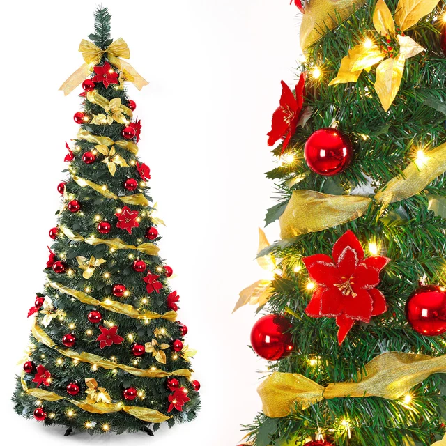 6 FT CHRISTMAS Tree Pre Lit Pre Decorated Pop Up Xmas Tree with