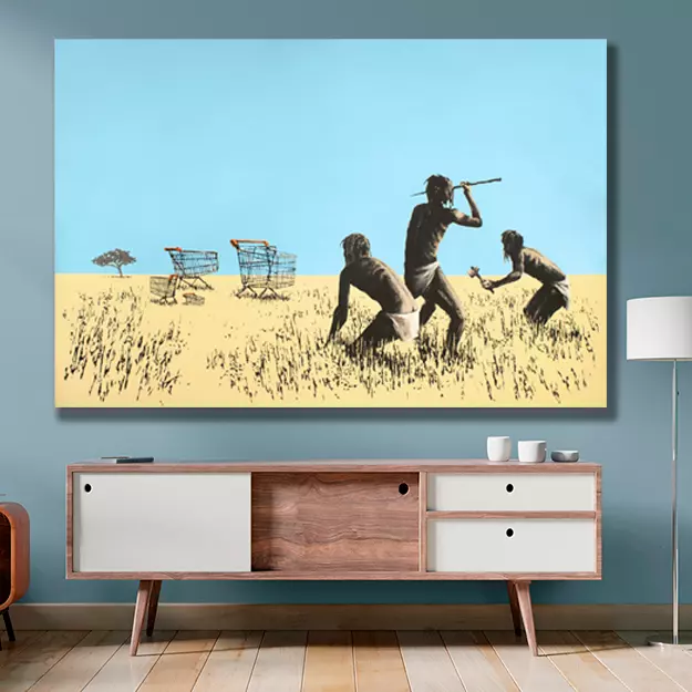 Banksy Framed Canvas Street Graffiti Painting Art Print Trolleys Market