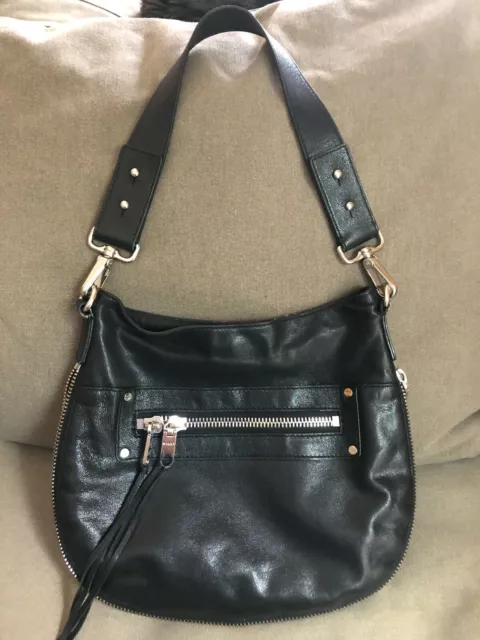 Milly Women's Handbag Purse Black Leather Expandable Hobo Shoulder Bag