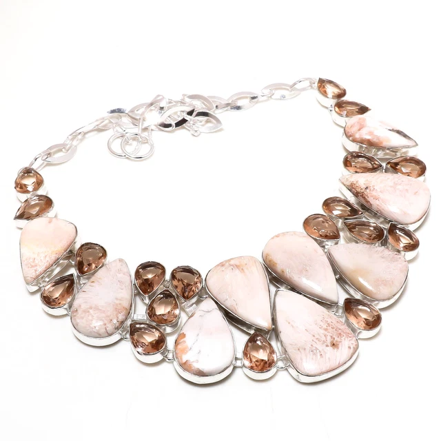Scolecite Morganite Gemstone Handmade Silver Plated Jewelry Necklace 18" PA 5086