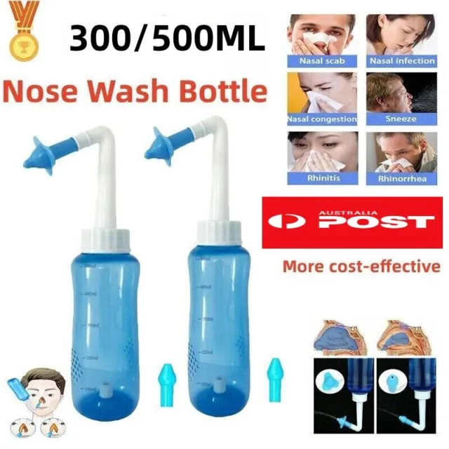 300/500ML Neti Pot Sinus Rinse Bottle Nose Wash Cleaner Nasal Irrigation Kit AU