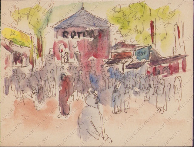 Disegno parco divertimenti biglietteria bancarelle Acquerello
