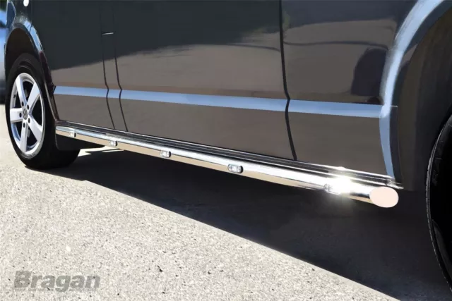 To Fit 06-14 Mercedes Sprinter SWB Van Stainless Steel Side Bars Tubes + LEDs x5