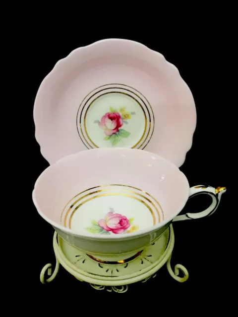 Vintage Double Warrant Paragon Cup And  Saucer Pink Rose