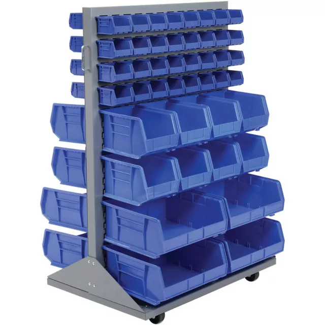 Double-Sided Mobile Rack with (88) Yellow Bins 36x25-1/2x55