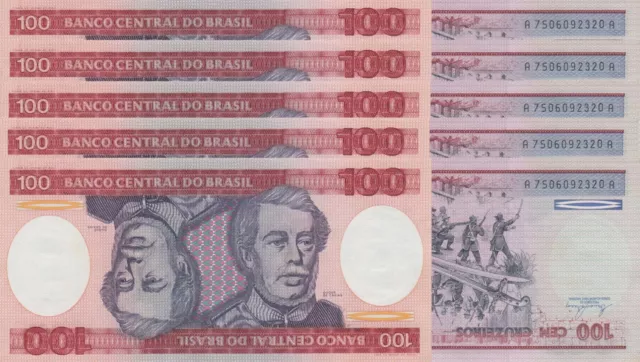 LOT, Brazil 100 Cruzeiros (ND/1984) p198b x 5 PCS UNC