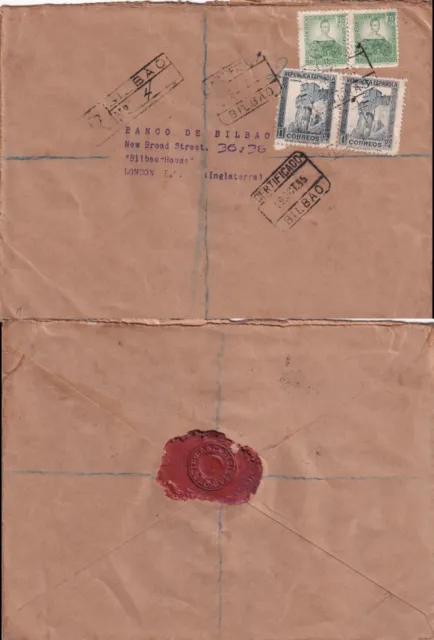 Spain 1935 registered cover from Bilbao to London VF