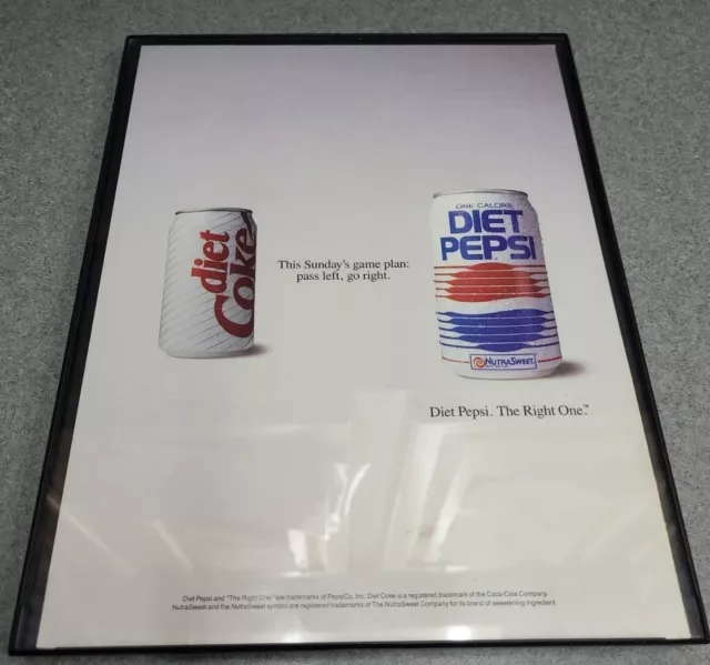 PRINT AD 1990 Diet Pepsi v Coke Soda Sunday Game Plan Right One Framed 8.5x11