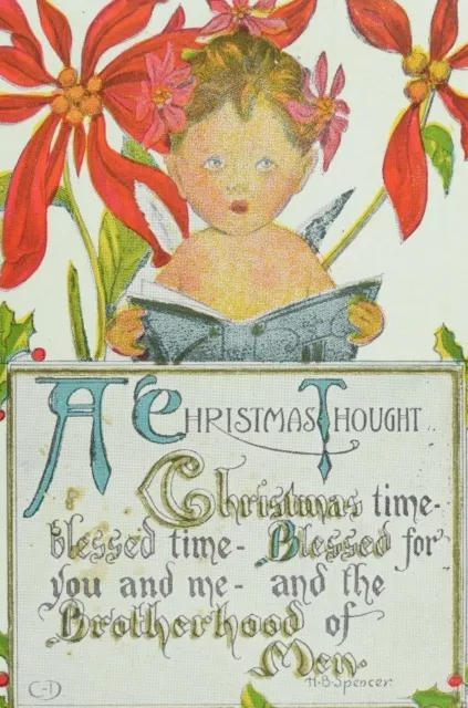 C.1900-10 Cute Poinsettia Angel Poem Christmas Holly Vintage Postcard F56