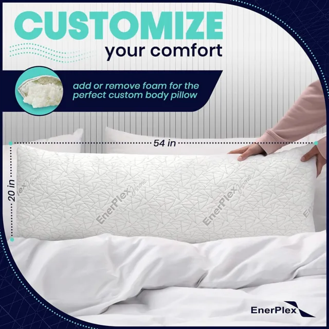 NEW EnerPlex Body Pillow Adjustable 54 x 20 Inch Long Pillow ShreddedMemory Foam