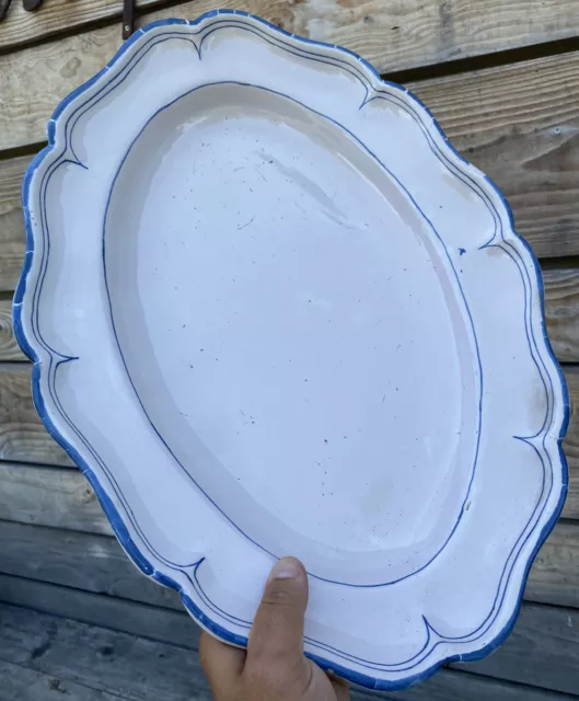 Grand Plat Blanc Varages Moustiers Faience Régionale Sud Ouest Ancien XVIIIeme